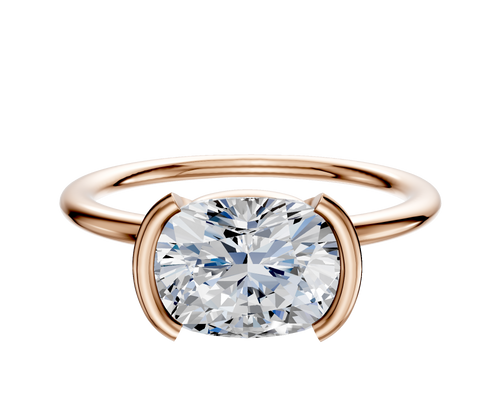 18K Rose Gold Bezel Half Bezel East/West Classic Dome 1.5mm Engagement Ring