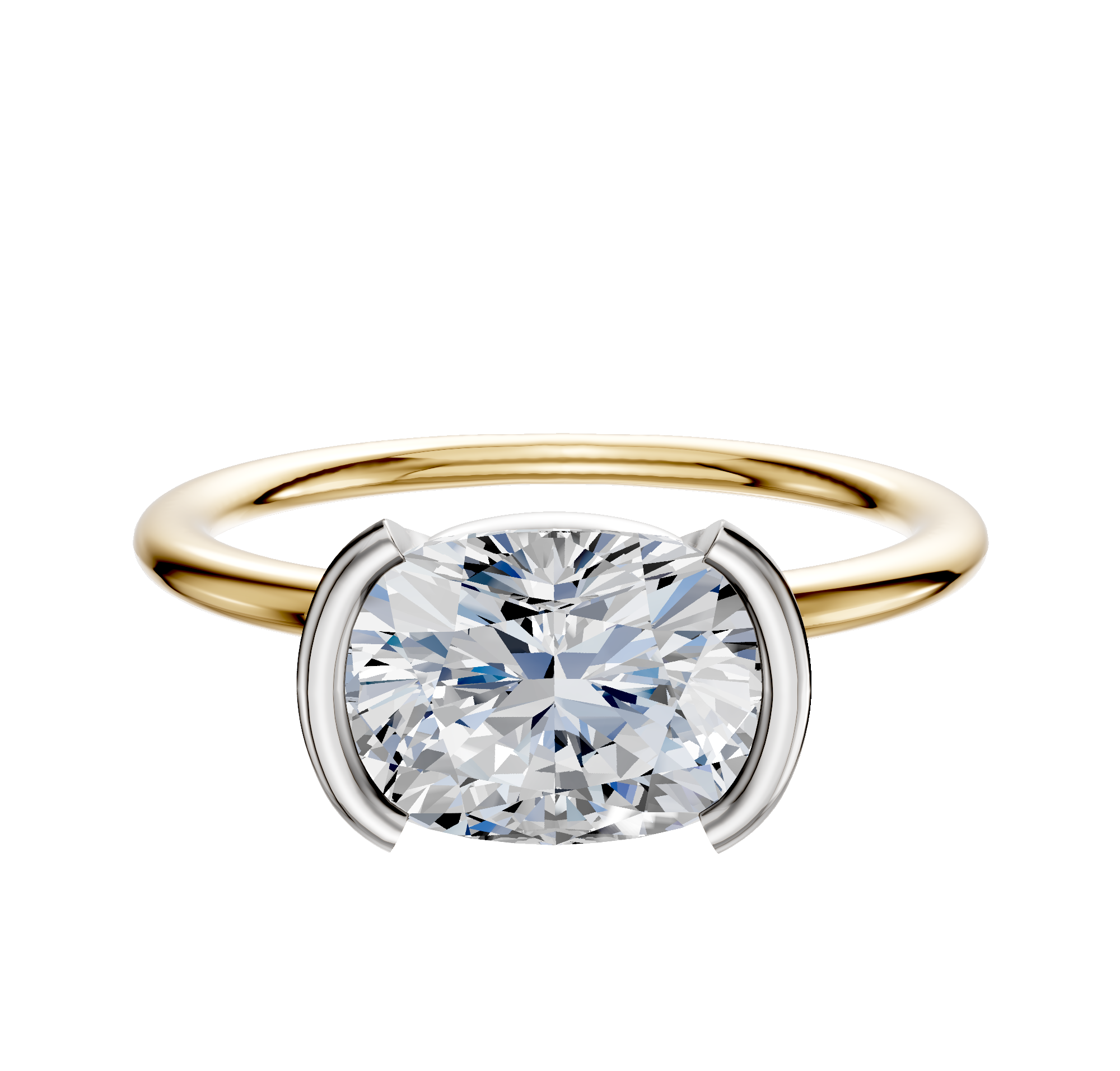 A 14K two-tone engagement ring with a classic dome design, featuring a 1.5mm band and an East/West half bezel setting for a modern look.