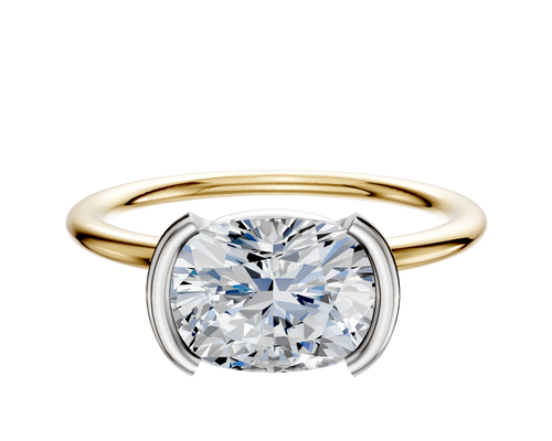 18K Two Tone Bezel Half Bezel East/West Classic Dome 1.5mm Engagement Ring