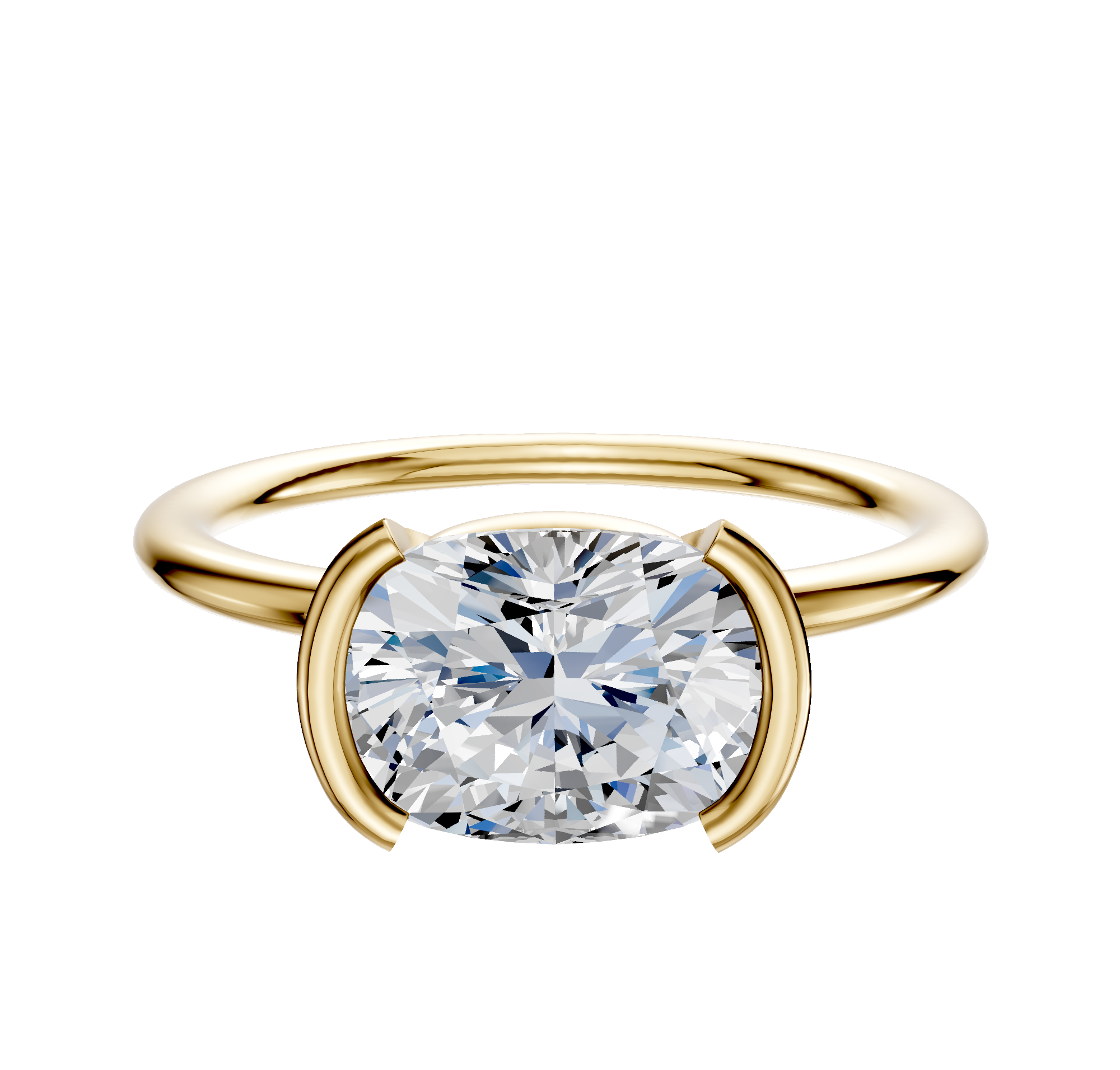 The 14K Yellow Gold Bezel Half Bezel East/West Classic Dome 1.5mm Engagement Ring is shown against a plain white background.