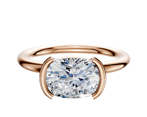 14K Rose Gold Bezel Half Bezel East/West Classic Dome 2.0mm Engagement Ring