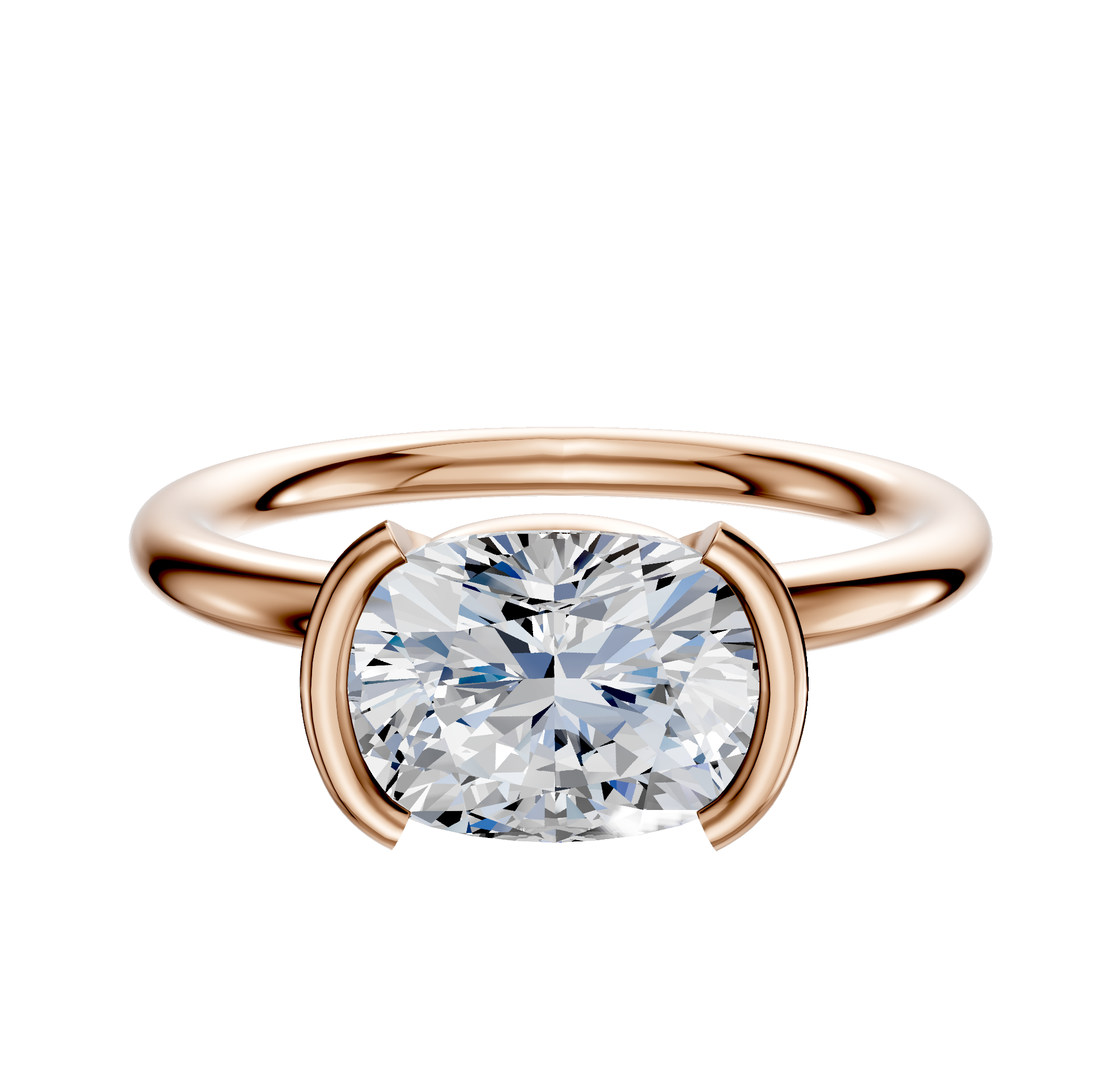 The 14K Rose Gold Bezel Half Bezel East/West Classic Dome 2.0mm Engagement Ring is displayed against a plain white background, featuring a contemporary design in elegant rose gold.