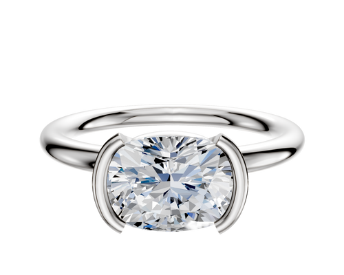 18K White Gold Bezel Half Bezel East/West Classic Dome 2.0mm Engagement Ring