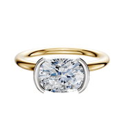 The 14K Two Tone Bezel Half Bezel East/West Classic Dome 2.0mm Engagement Ring features a round diamond set in a modern white gold bezel, showcased on a plain white background.
