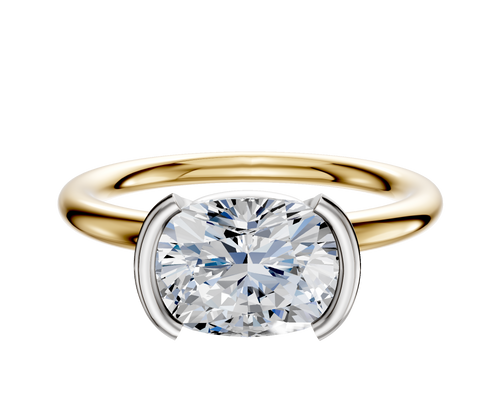 18K Two Tone Bezel Half Bezel East/West Classic Dome 2.0mm Engagement Ring