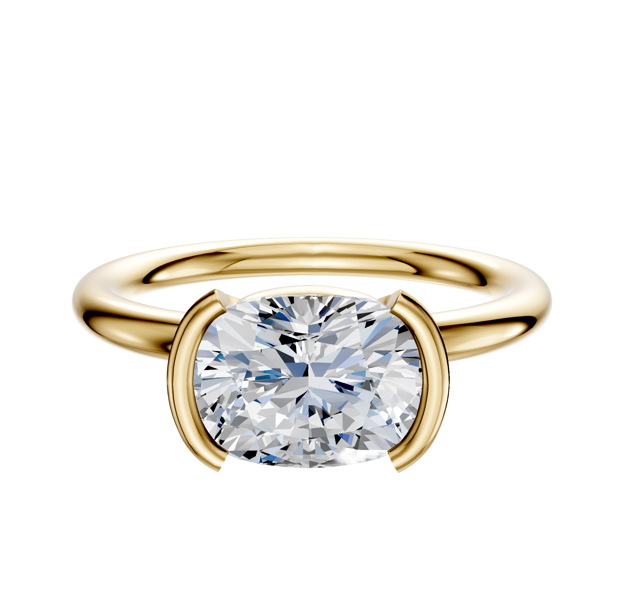 A 14K yellow gold Bezel Half Bezel East/West Classic Dome 2.0mm Engagement Ring, shown on a plain light background.