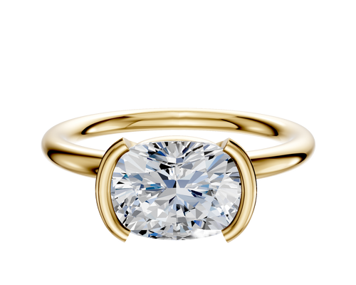 18K Yellow Gold Bezel Half Bezel East/West Classic Dome 2.0mm Engagement Ring