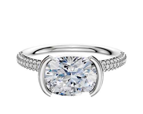 18K White Gold Bezel Half Bezel East/West Classic Dome 3-Row-Pave 2.0mm Engagement Ring