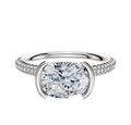 A 14K two-tone bezel half-bezel East/West classic dome engagement ring with a round center diamond and a band featuring three rows of 2.0mm pave diamonds, shown on a plain white background.