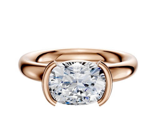 14K Rose Gold Bezel Half Bezel East/West Classic Dome 3.0mm Engagement Ring