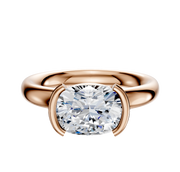 The 14K Rose Gold Bezel Half Bezel East/West Classic Dome 3.0mm Engagement Ring features a modern, horizontally set design with a sleek, polished band.
