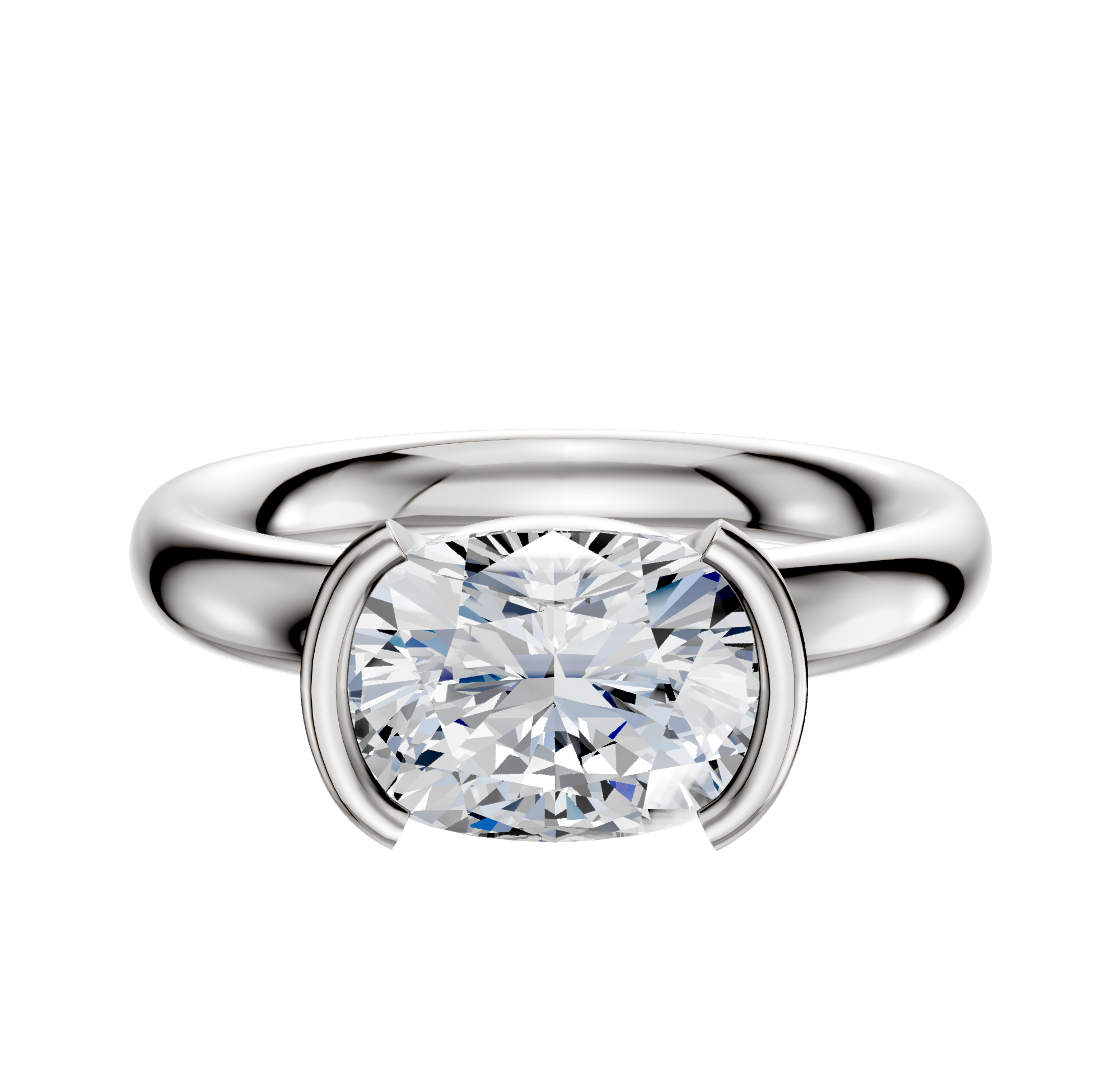 A 14K white gold bezel half bezel East/West classic dome engagement ring with a 3.0mm band, shown against a plain white background.