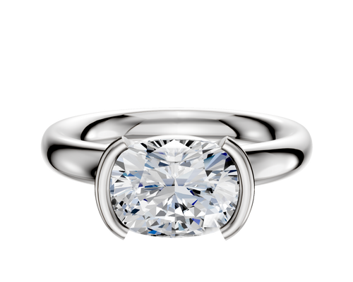 18K White Gold Bezel Half Bezel East/West Classic Dome 3.0mm Engagement Ring