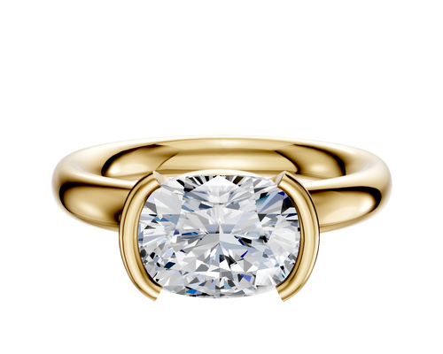 18K Yellow Gold Bezel Half Bezel East/West Classic Dome 3.0mm Engagement Ring