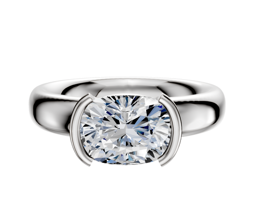 18K White Gold Bezel Half Bezel East/West Classic Dome 4.0mm Engagement Ring