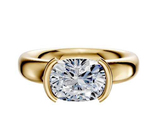18K Yellow Gold Bezel Half Bezel East/West Classic Dome 4.0mm Engagement Ring