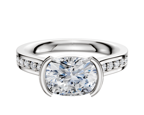 14K Two Tone Bezel Half Bezel East/West Cathedral Flat 1-Row-Pave 2.5mm Engagement Ring