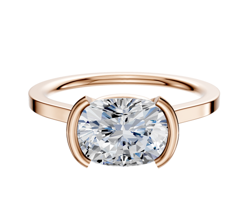 18K Rose Gold Bezel Half Bezel East/West Cathedral Flat 1.5mm Engagement Ring