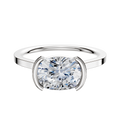 A 14K White Gold Bezel Half Bezel East/West Cathedral Flat 1.5mm Engagement Ring is shown against a plain white background.