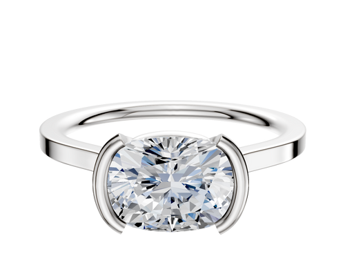 18K White Gold Bezel Half Bezel East/West Cathedral Flat 1.5mm Engagement Ring