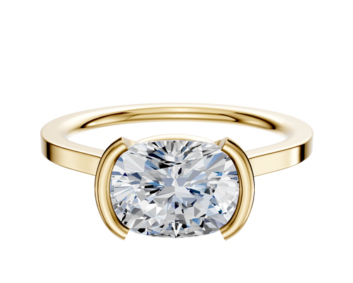 14K Yellow Gold Bezel Half Bezel East/West Cathedral Flat 1.5mm Engagement Ring