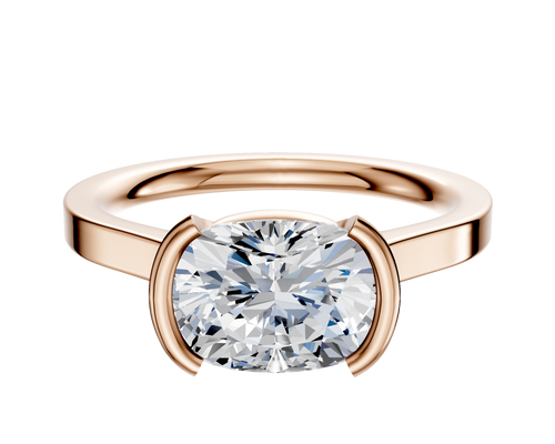 18K Rose Gold Bezel Half Bezel East/West Cathedral Flat 2.0mm Engagement Ring