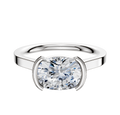 A 14K white gold engagement ring with a flat 2.0mm band and an East/West cathedral bezel setting, shown against a plain white background.