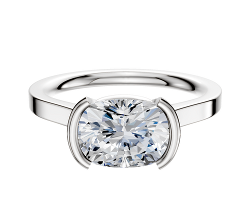 18K White Gold Bezel Half Bezel East/West Cathedral Flat 2.0mm Engagement Ring