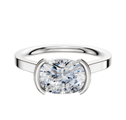 A Platinum Bezel Half Bezel East/West Cathedral Flat 2.0mm Engagement Ring showcased against a plain white background, featuring a sleek, modern design with an elegant bezel setting.