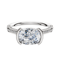 The 14K Two Tone Bezel Half Bezel East/West Cathedral Flat 3-Row-Pave 2.0mm Engagement Ring features a unique east/west setting with three rows of pavé diamonds along a two-tone band.