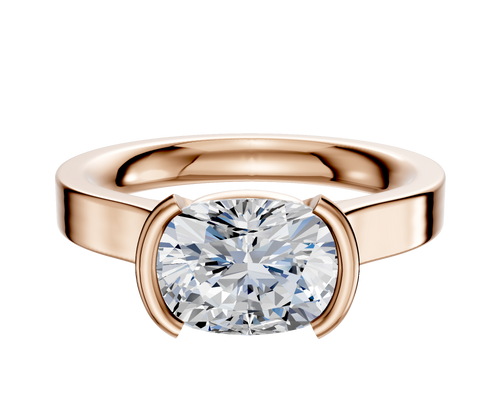 18K Rose Gold Bezel Half Bezel East/West Cathedral Flat 3.0mm Engagement Ring