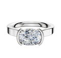 A Platinum Bezel Half Bezel East/West Cathedral Flat 3.0mm Engagement Ring is displayed against a plain white background.