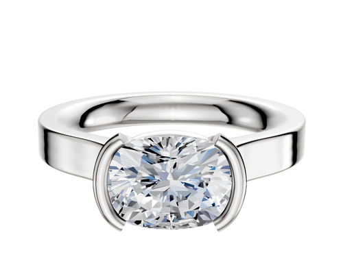 18K White Gold Bezel Half Bezel East/West Cathedral Flat 3.0mm Engagement Ring