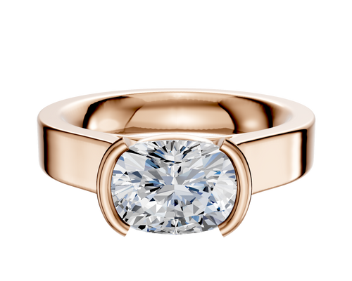 14K Rose Gold Bezel Half Bezel East/West Cathedral Flat 4.0mm Engagement Ring