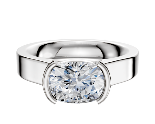 14K White Gold Bezel Half Bezel East/West Cathedral Flat 4.0mm Engagement Ring