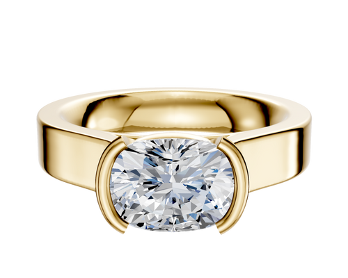 14K Yellow Gold Bezel Half Bezel East/West Cathedral Flat 4.0mm Engagement Ring