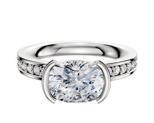 18K Two Tone Bezel Half Bezel East/West Classic Flat 1-Row-Pave 2.5mm Engagement Ring