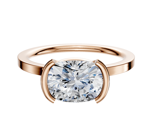 18K Rose Gold Bezel Half Bezel East/West Classic Flat 1.5mm Engagement Ring