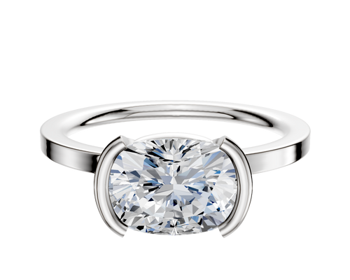 14K White Gold Bezel Half Bezel East/West Classic Flat 1.5mm Engagement Ring
