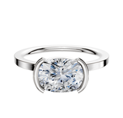 A 14K white gold East/West classic flat engagement ring with a 1.5mm band and half bezel setting, shown on a plain white background.