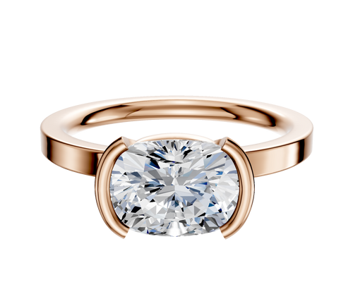 14K Rose Gold Bezel Half Bezel East/West Classic Flat 2.0mm Engagement Ring