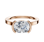 A 14K rose gold bezel half bezel east/west classic flat 2.0mm engagement ring displayed on a plain white background.