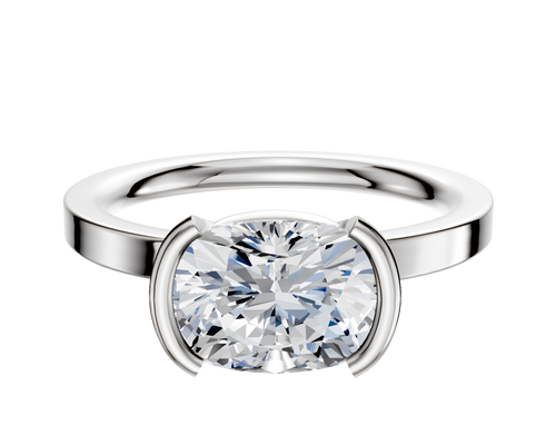 14K White Gold Bezel Half Bezel East/West Classic Flat 2.0mm Engagement Ring