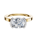 A 14K two-tone bezel half bezel East/West classic flat 2.0mm engagement ring, shown against a plain white background.