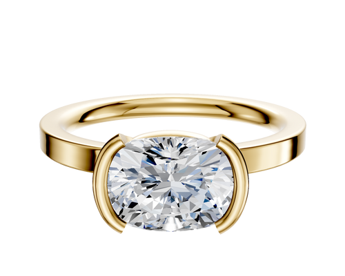 14K Yellow Gold Bezel Half Bezel East/West Classic Flat 2.0mm Engagement Ring