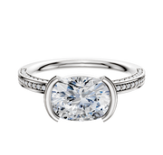 A 14K white gold engagement ring featuring a classic flat band with 3-row pave, east/west half bezel setting, and a 2.0mm design for a modern yet elegant look.
