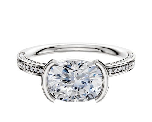 14K Two Tone Bezel Half Bezel East/West Classic Flat 3-Row-Pave 2.0mm Engagement Ring