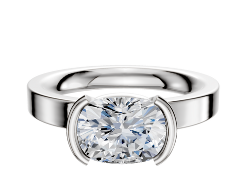 14K White Gold Bezel Half Bezel East/West Classic Flat 3.0mm Engagement Ring