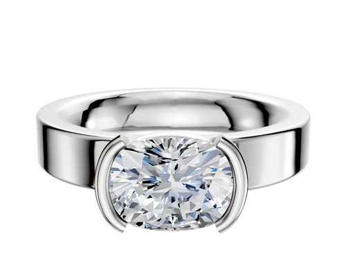 14K White Gold Bezel Half Bezel East/West Classic Flat 4.0mm Engagement Ring