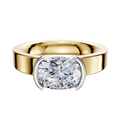 The 14K Two Tone Bezel Half Bezel East/West Classic Flat 4.0mm Engagement Ring features a polished wide band with a prominent center stone set in an elegant two-tone east/west bezel setting.